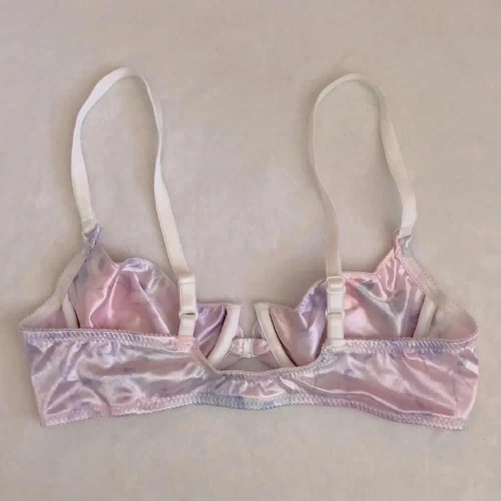 {VTG} Christian Dior | Watercolor Unlined Plunge Front Closure Underwire Bra 34A - Picture 14 of 15